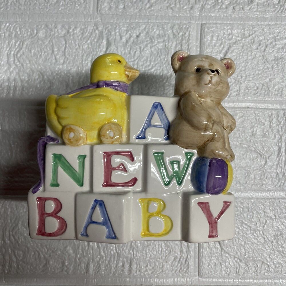 vintage Napco ceramic nursery planter hand-painted teddy bear yellow duckling
